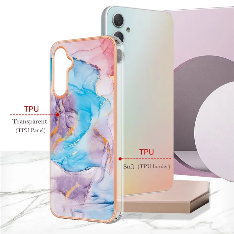 For Samsung Galaxy A25 5G (Global) (161.0 x 76.5 x 8.3mm) Case with IMD Marble Flower Pattern TPU Mobile Back Cover - Milky Way Marble Blue