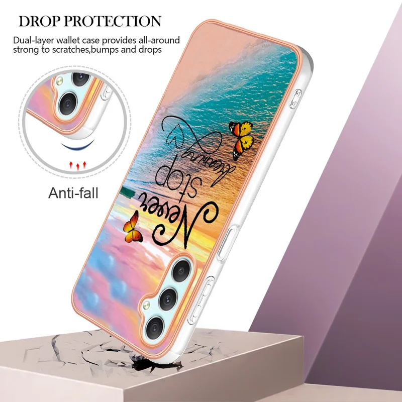 For Samsung Galaxy A25 5G (Global) (161.0 x 76.5 x 8.3mm) Case with IMD Marble Flower Pattern TPU Mobile Back Cover - Never Stop Dreaming