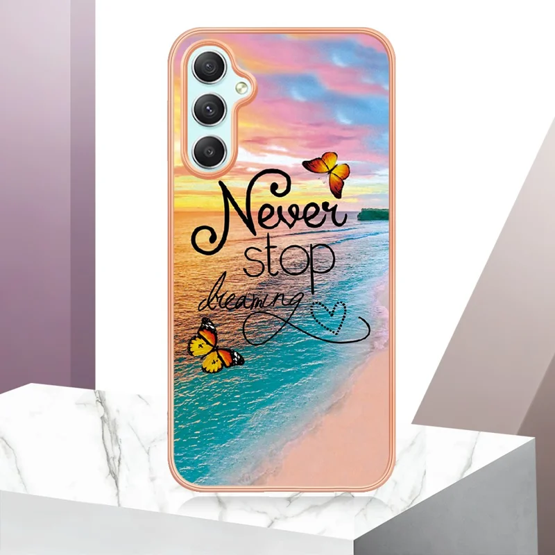 For Samsung Galaxy A25 5G (Global) (161.0 x 76.5 x 8.3mm) Case with IMD Marble Flower Pattern TPU Mobile Back Cover - Never Stop Dreaming