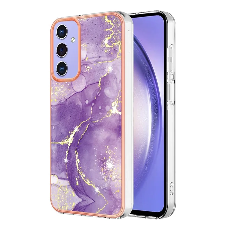 For Samsung Galaxy A15 5G TPU Case with IMD Marble Pattern Electroplated Back Cover - Purple 002