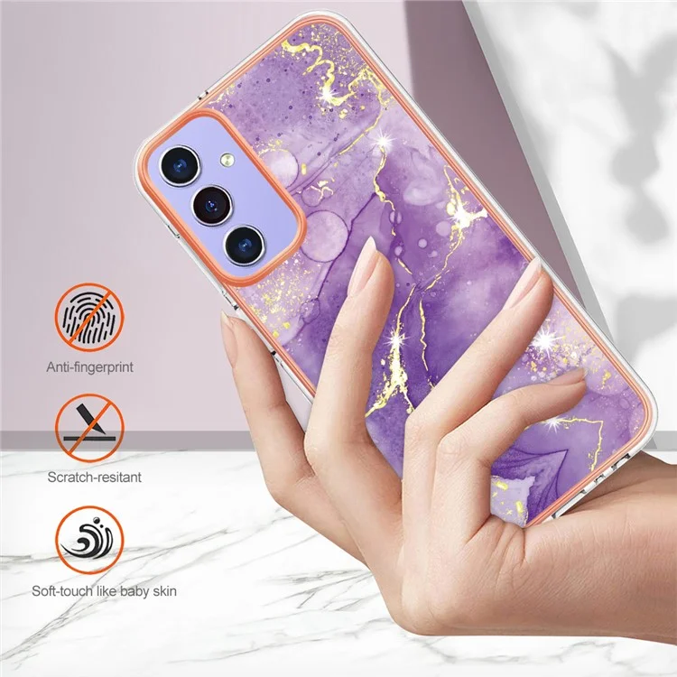For Samsung Galaxy A15 5G TPU Case with IMD Marble Pattern Electroplated Back Cover - Purple 002
