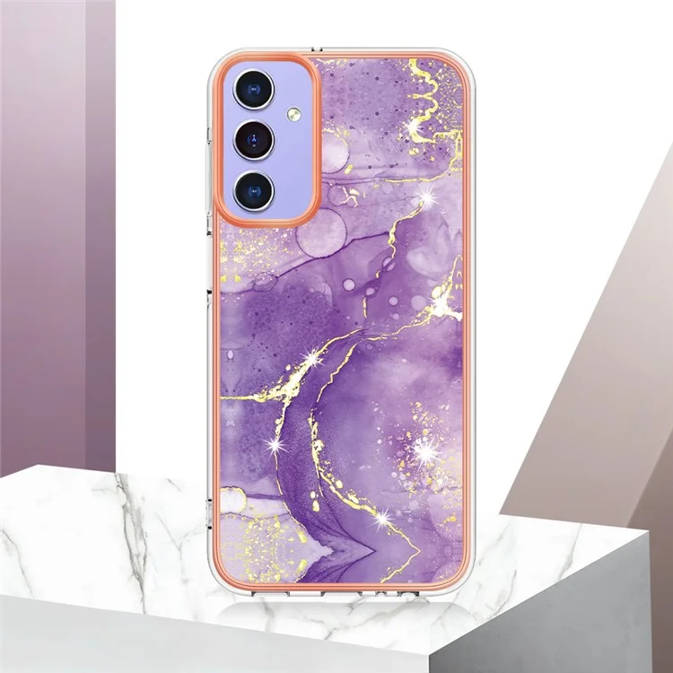 For Samsung Galaxy A15 5G TPU Case with IMD Marble Pattern Electroplated Back Cover - Purple 002