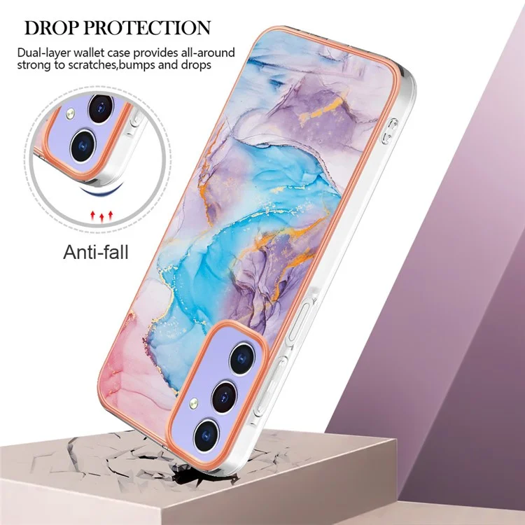 Caso YB IMD Series-1 para Samsung Galaxy A15 5G Padrão Plating Frame Design Phone Cover - Milky Way Marble Blue