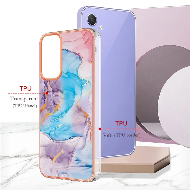 Caso YB IMD Series-1 para Samsung Galaxy A15 5G Padrão Plating Frame Design Phone Cover - Milky Way Marble Blue