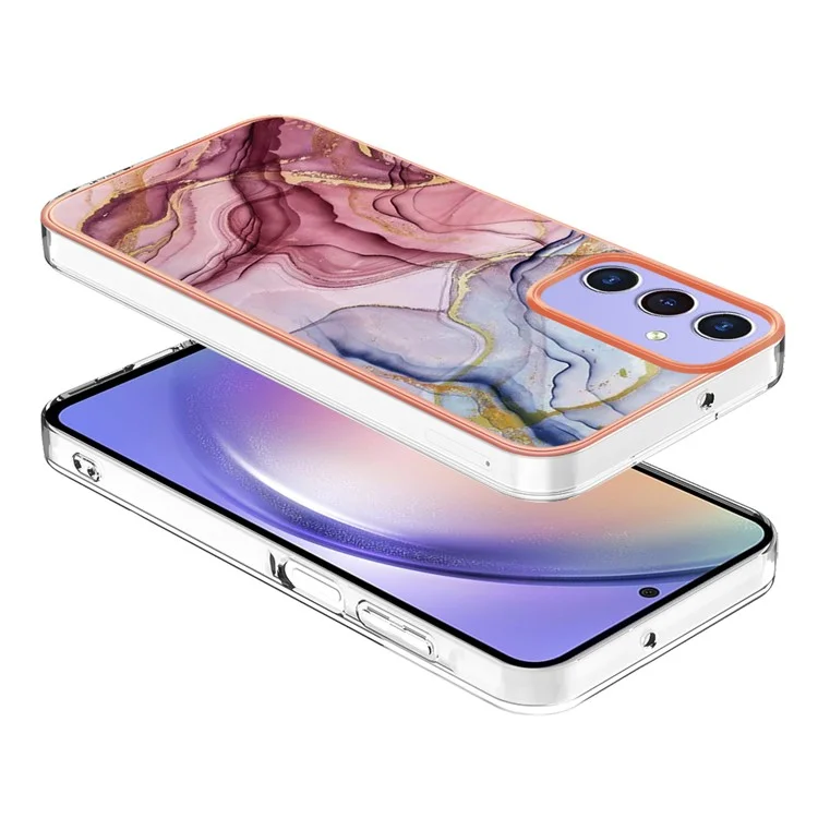YB IMD Series-16 Style-E Für Samsung Galaxy A15 5G Hülle Plating Marble Pattern Phone Cover - Rose Gold
