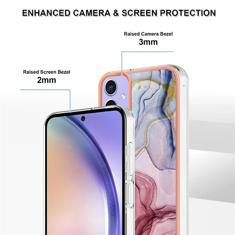 YB IMD Series-16 Style-E Für Samsung Galaxy A15 5G Hülle Plating Marble Pattern Phone Cover - Rose Gold