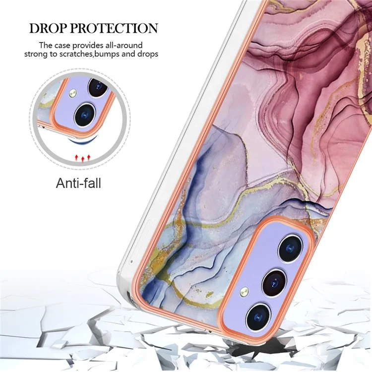 YB IMD Series-16 Style-E Für Samsung Galaxy A15 5G Hülle Plating Marble Pattern Phone Cover - Rose Gold