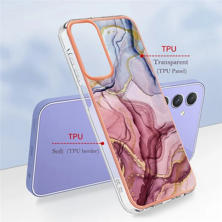 YB IMD Series-16 Style-E Für Samsung Galaxy A15 5G Hülle Plating Marble Pattern Phone Cover - Rose Gold