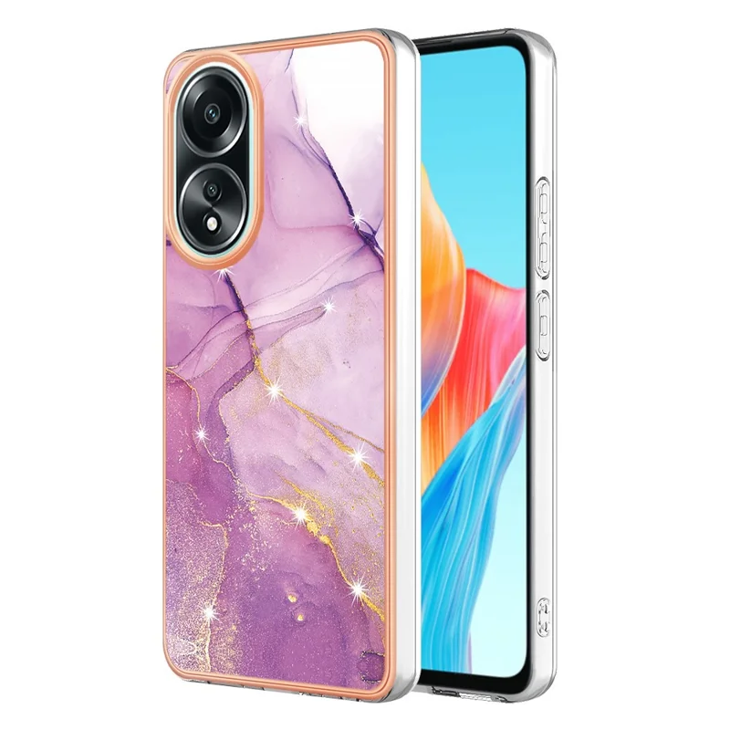 For Oppo A58 4G TPU Case with IMD Marble Pattern Electroplated Back Cover - Purple 001
