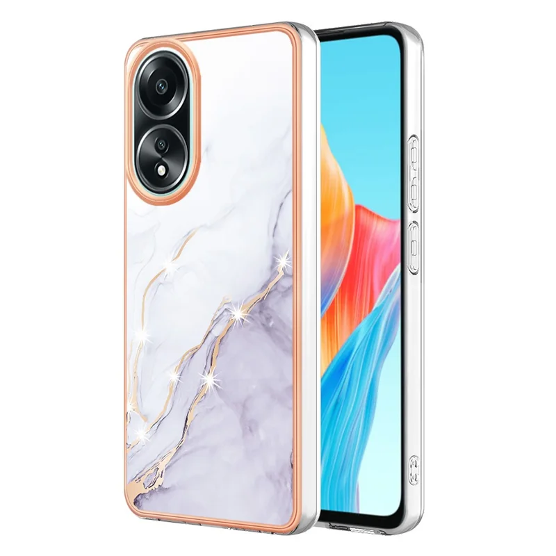 For Oppo A58 4G TPU Case with IMD Marble Pattern Electroplated Back Cover - White 006