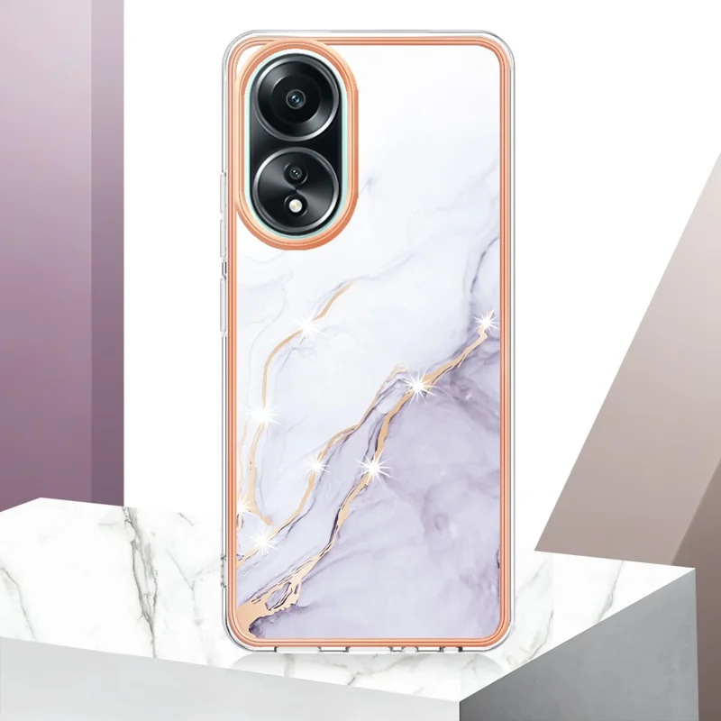 For Oppo A58 4G TPU Case with IMD Marble Pattern Electroplated Back Cover - White 006