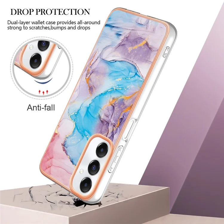 For Samsung Galaxy A05s 4G Case with IMD Marble Flower Pattern TPU Mobile Back Cover - Milky Way Marble Blue