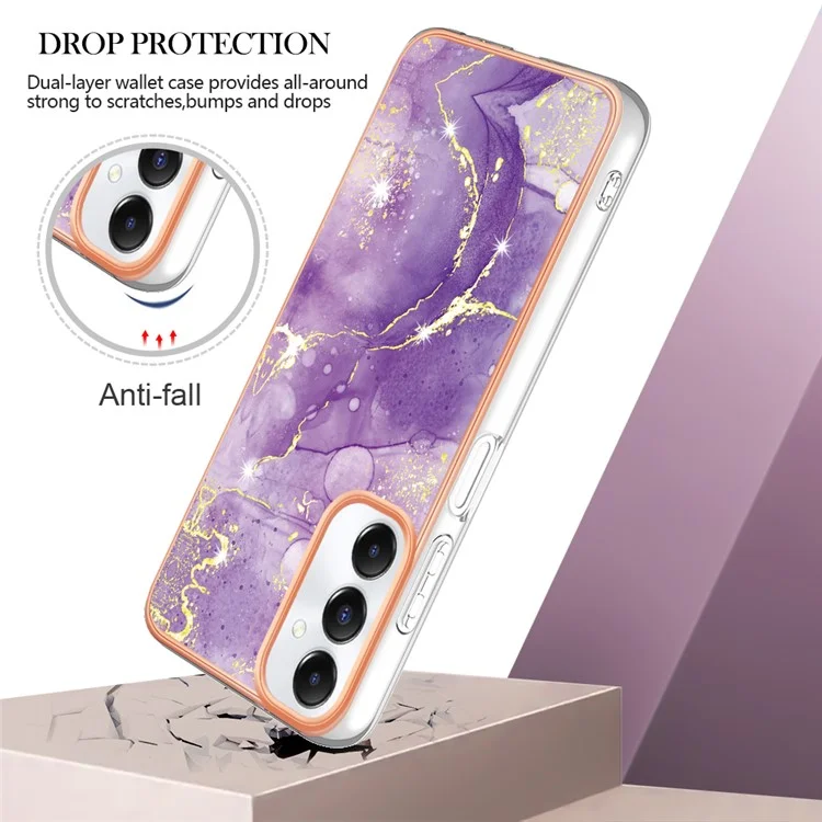 For Samsung Galaxy A05s 4G TPU Case with IMD Marble Pattern Electroplated Back Cover - Purple 002