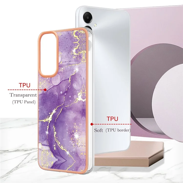 For Samsung Galaxy A05s 4G TPU Case with IMD Marble Pattern Electroplated Back Cover - Purple 002