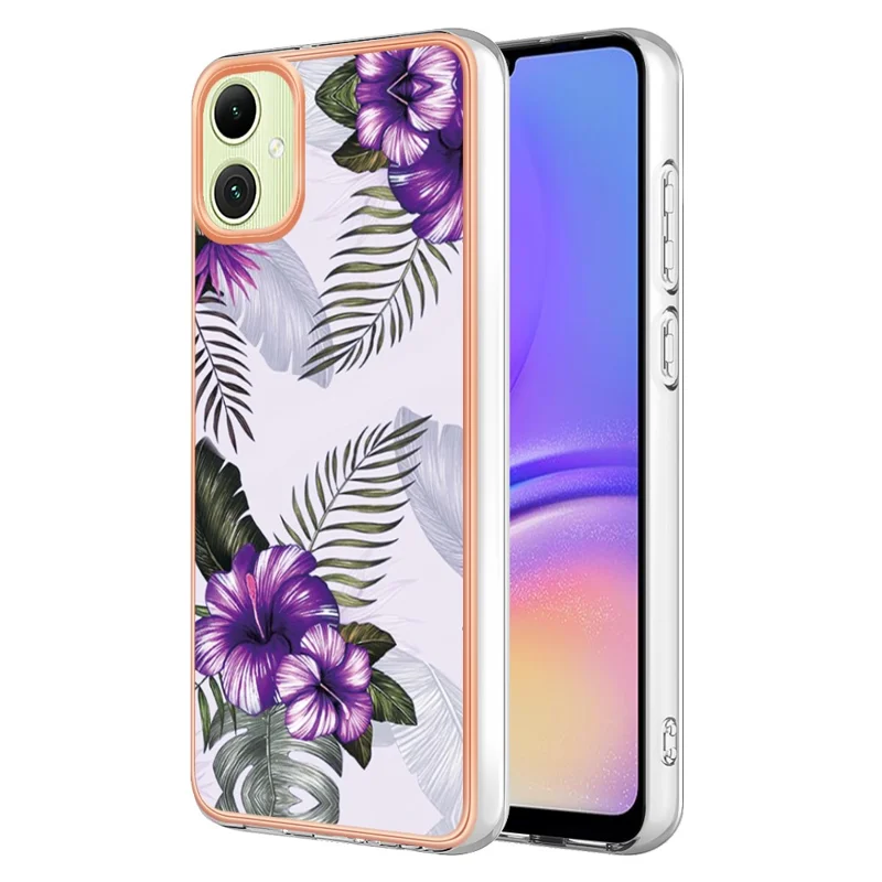 For Samsung Galaxy A05 4G Case with IMD Marble Flower Pattern TPU Mobile Back Cover - Purple Flower