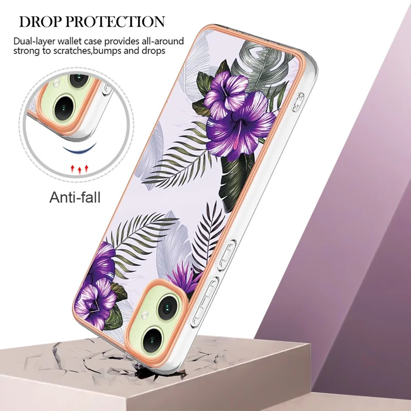 For Samsung Galaxy A05 4G Case with IMD Marble Flower Pattern TPU Mobile Back Cover - Purple Flower