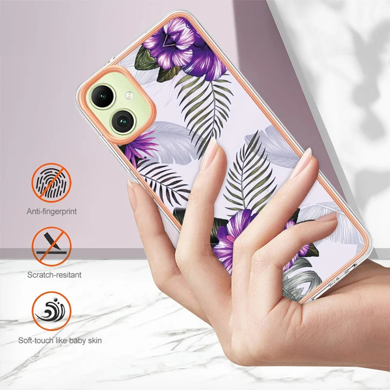For Samsung Galaxy A05 4G Case with IMD Marble Flower Pattern TPU Mobile Back Cover - Purple Flower