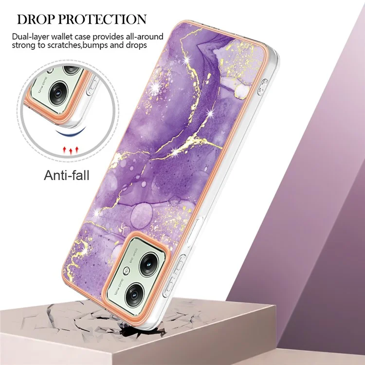 For Motorola Moto G54 5G TPU Case with IMD Marble Pattern Electroplated Back Cover - Purple 002