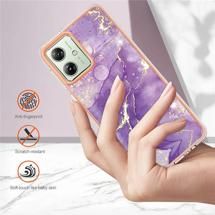 For Motorola Moto G54 5G TPU Case with IMD Marble Pattern Electroplated Back Cover - Purple 002