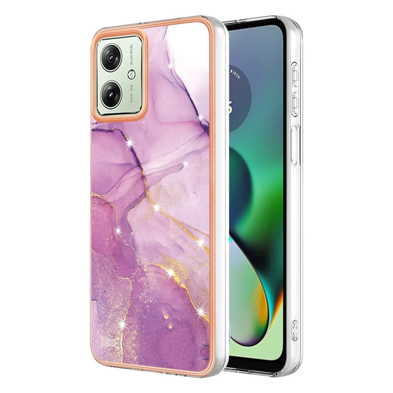 For Motorola Moto G54 5G TPU Case with IMD Marble Pattern Electroplated Back Cover - Purple 001