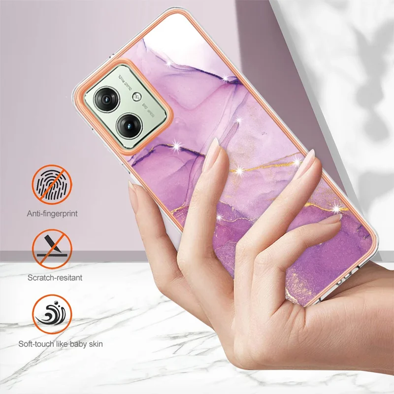 For Motorola Moto G54 5G TPU Case with IMD Marble Pattern Electroplated Back Cover - Purple 001