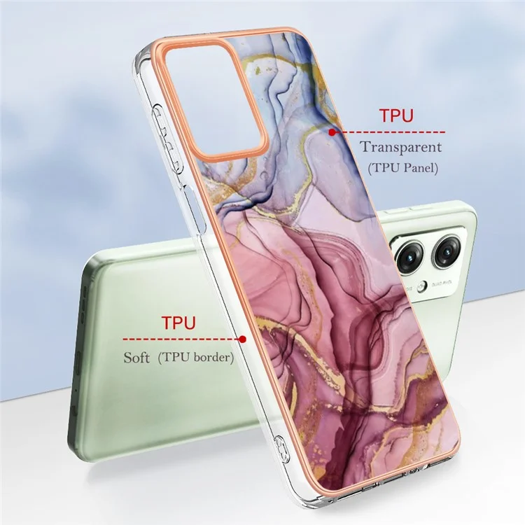 YB IMD Series-16 Style-E per Motorola Moto G54 5G Case Marble Electroplated Design 2.0mm TPU Cover - Rose Gold