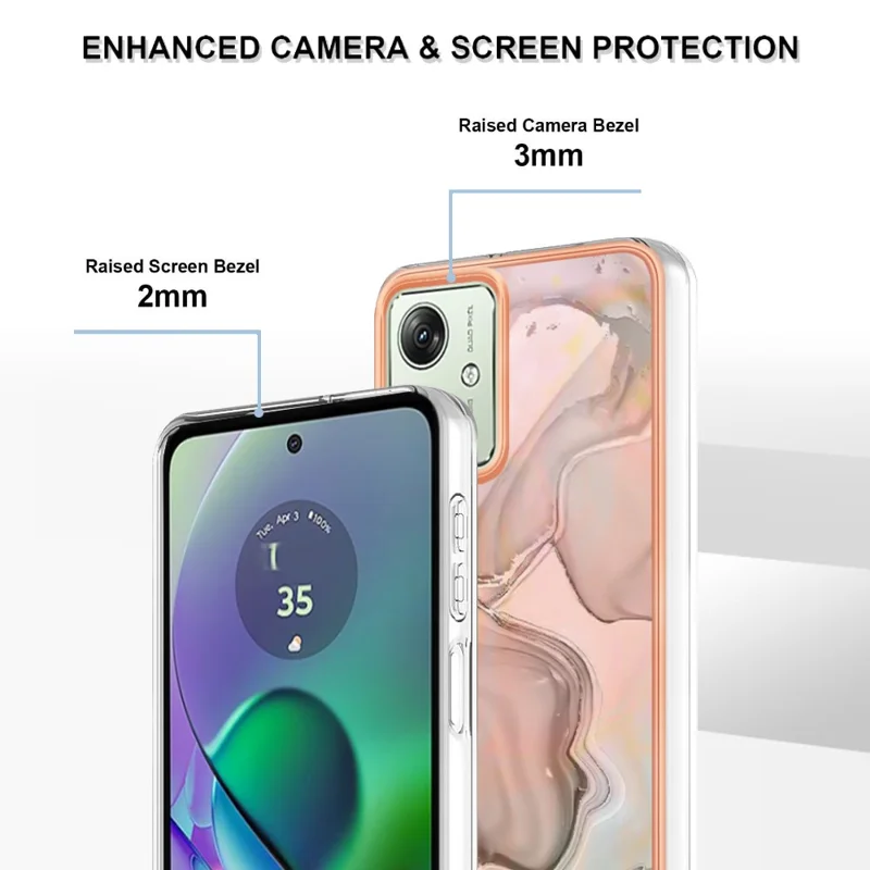 YB IMD Series-16 Style-E For Motorola Moto G54 5G Case Marble Electroplated Design 2.0mm TPU Cover - Pink