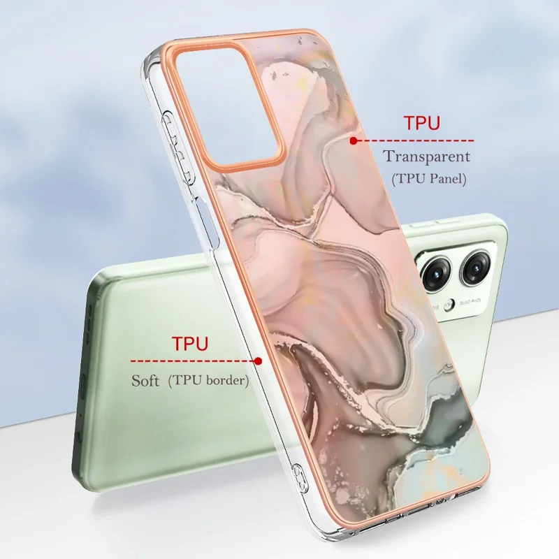 YB IMD Series-16 Style-E For Motorola Moto G54 5G Case Marble Electroplated Design 2.0mm TPU Cover - Pink