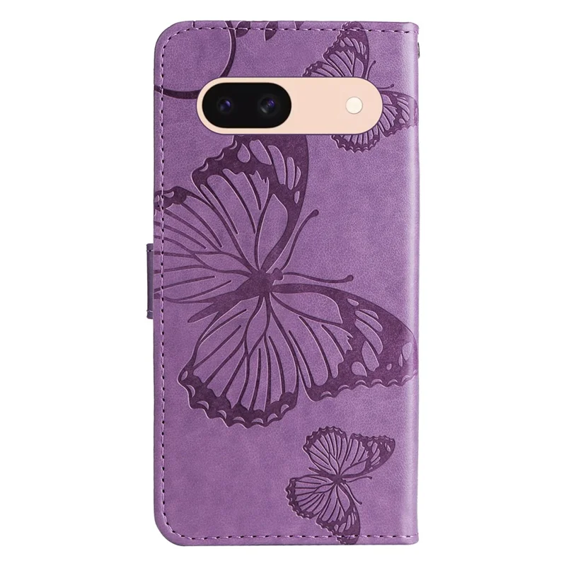 For Google Pixel 8a Wallet Case Floral Butterfly Imprinted Leather Phone Cover Stand - Purple