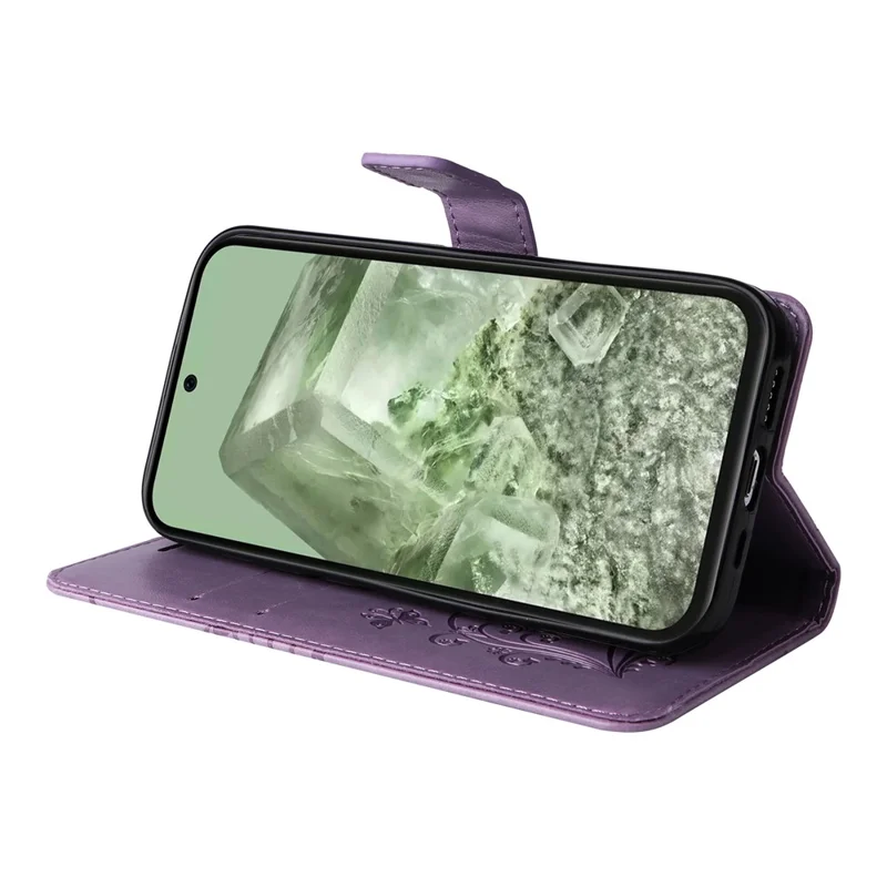 For Google Pixel 8a Wallet Case Floral Butterfly Imprinted Leather Phone Cover Stand - Purple