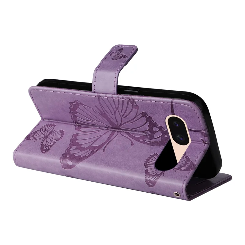 For Google Pixel 8a Wallet Case Floral Butterfly Imprinted Leather Phone Cover Stand - Purple