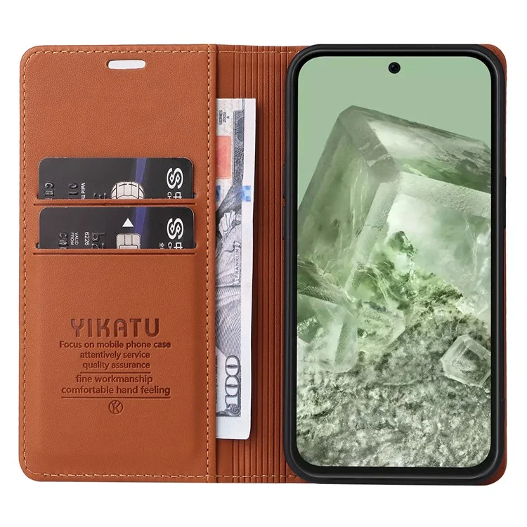 YIKATU YK-001 Capa Estilo Carteira de Couro para Google Pixel 8a - Marrom