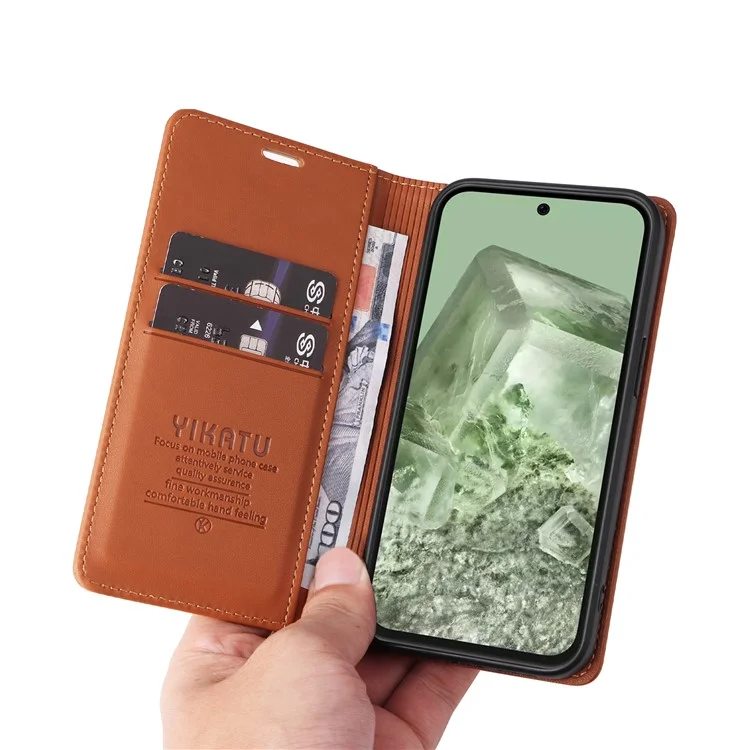 YIKATU YK-001 Capa Estilo Carteira de Couro para Google Pixel 8a - Marrom
