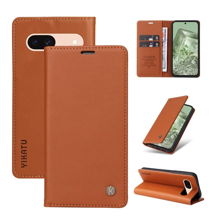 YIKATU YK-001 Capa Estilo Carteira de Couro para Google Pixel 8a - Marrom