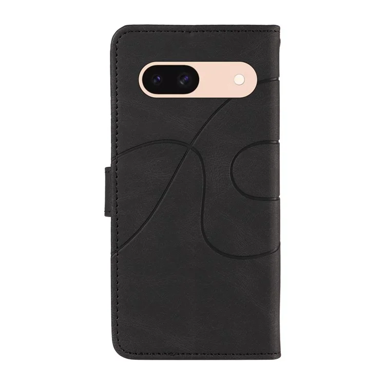 Funda de teléfono con soporte para Google Pixel 8a, funda de cuero con diseño de líneas impresas - Negro