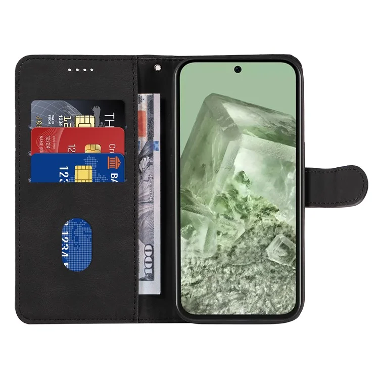 Funda de teléfono con soporte para Google Pixel 8a, funda de cuero con diseño de líneas impresas - Negro