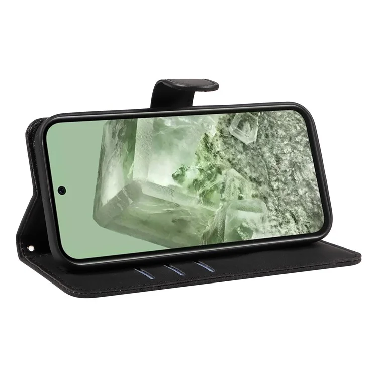 Funda de teléfono con soporte para Google Pixel 8a, funda de cuero con diseño de líneas impresas - Negro