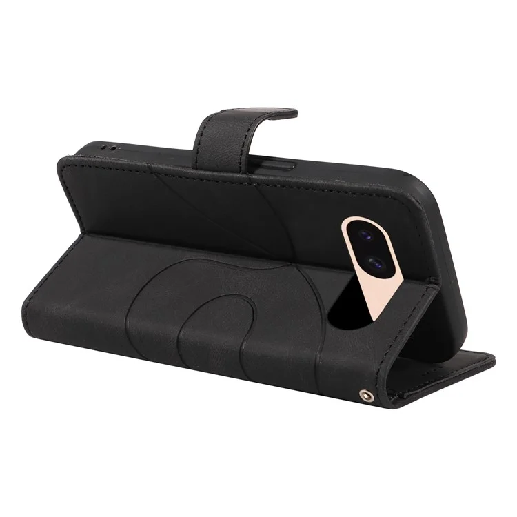 Funda de teléfono con soporte para Google Pixel 8a, funda de cuero con diseño de líneas impresas - Negro