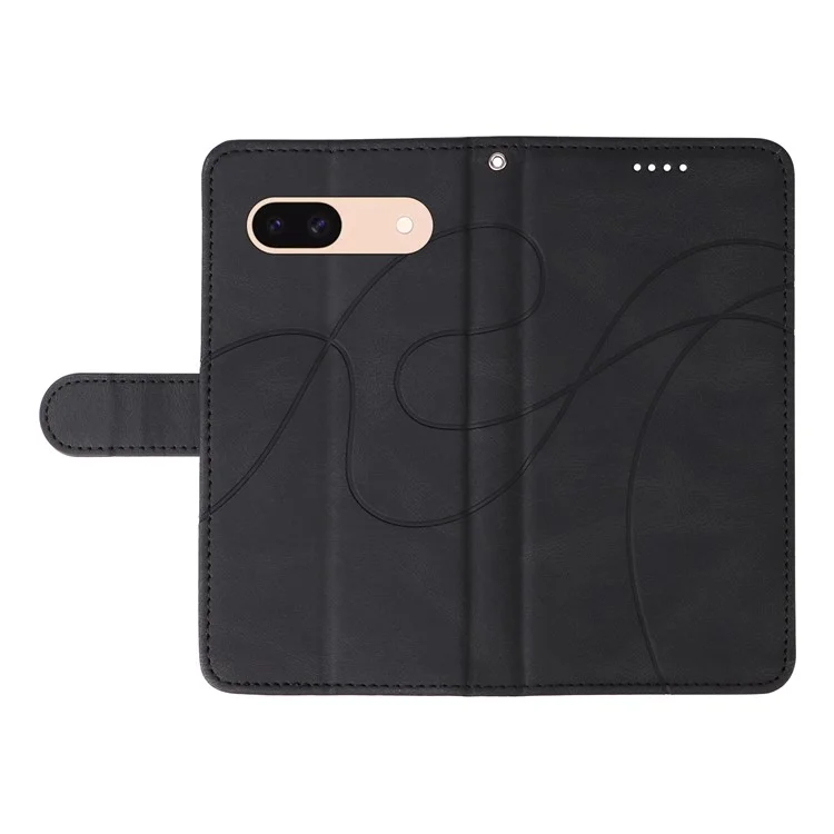 Funda de teléfono con soporte para Google Pixel 8a, funda de cuero con diseño de líneas impresas - Negro