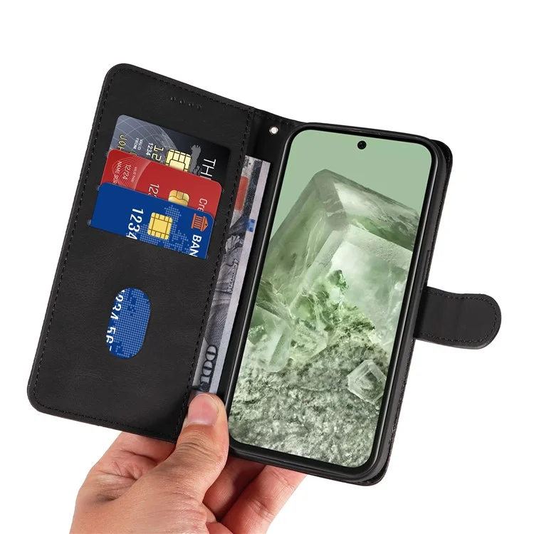 Funda de teléfono con soporte para Google Pixel 8a, funda de cuero con diseño de líneas impresas - Negro