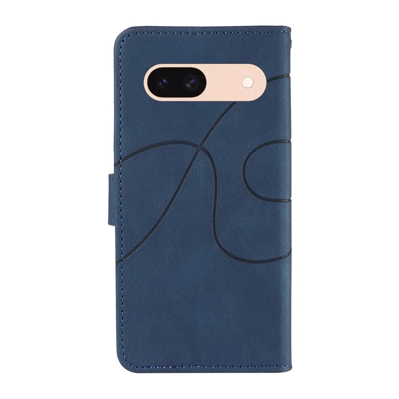 For Google Pixel 8a Phone Case Stand Leather Phone Cover with Imprinted Line Design - Blue