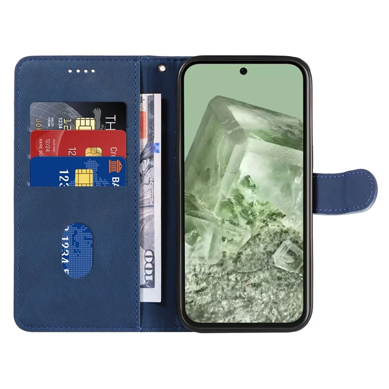 For Google Pixel 8a Phone Case Stand Leather Phone Cover with Imprinted Line Design - Blue
