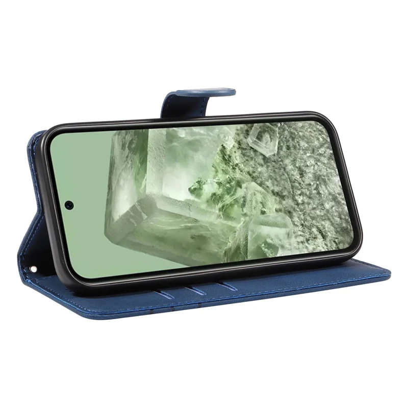 For Google Pixel 8a Phone Case Stand Leather Phone Cover with Imprinted Line Design - Blue