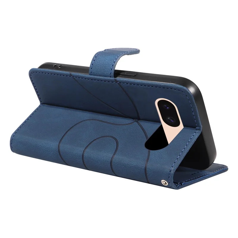 For Google Pixel 8a Phone Case Stand Leather Phone Cover with Imprinted Line Design - Blue