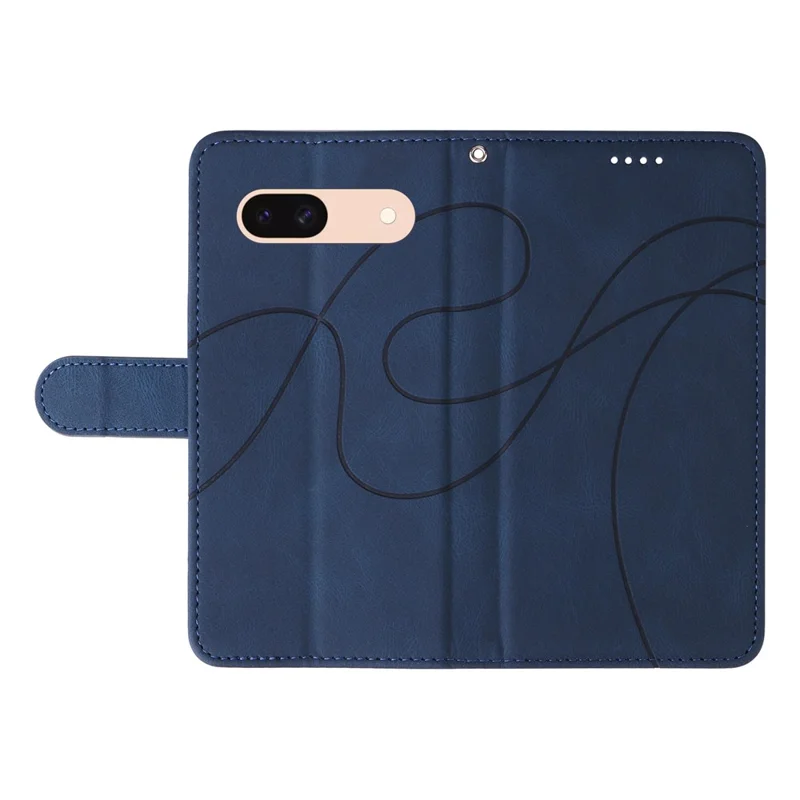 For Google Pixel 8a Phone Case Stand Leather Phone Cover with Imprinted Line Design - Blue