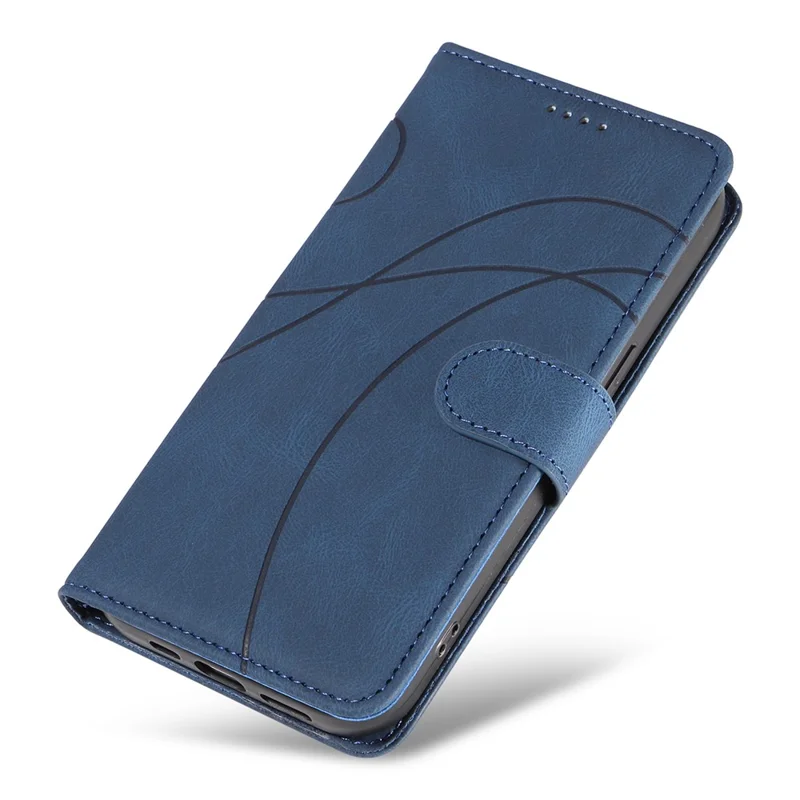 For Google Pixel 8a Phone Case Stand Leather Phone Cover with Imprinted Line Design - Blue