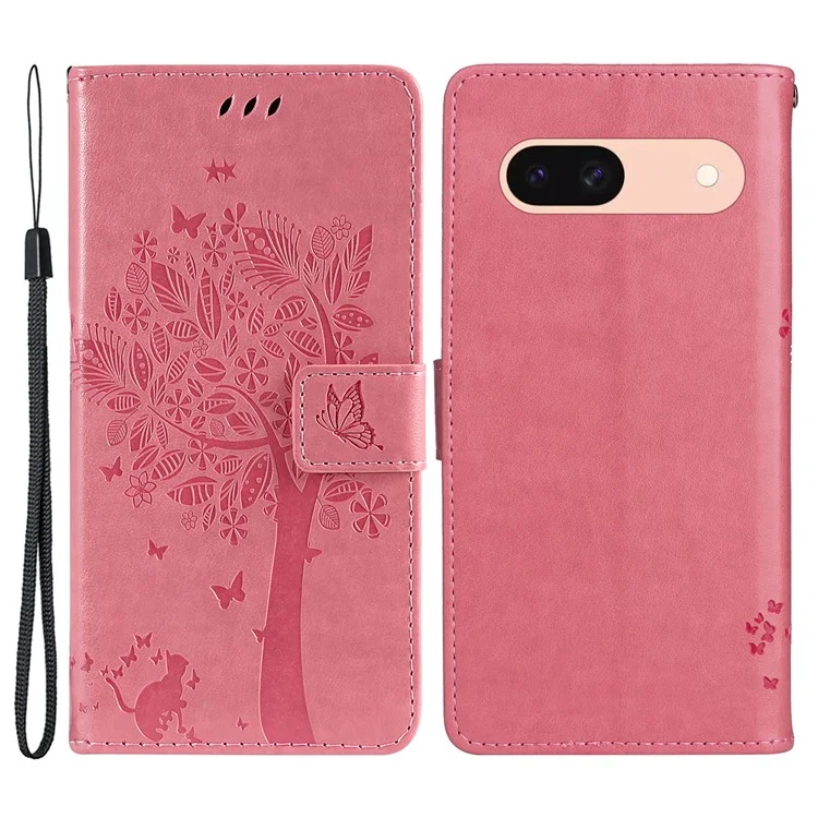 Para Google Pixel 8a KT Imprinting Flower Series-3 Anti-Scratch Phone Shell Stand PU Leather Wallet Case - Rosa