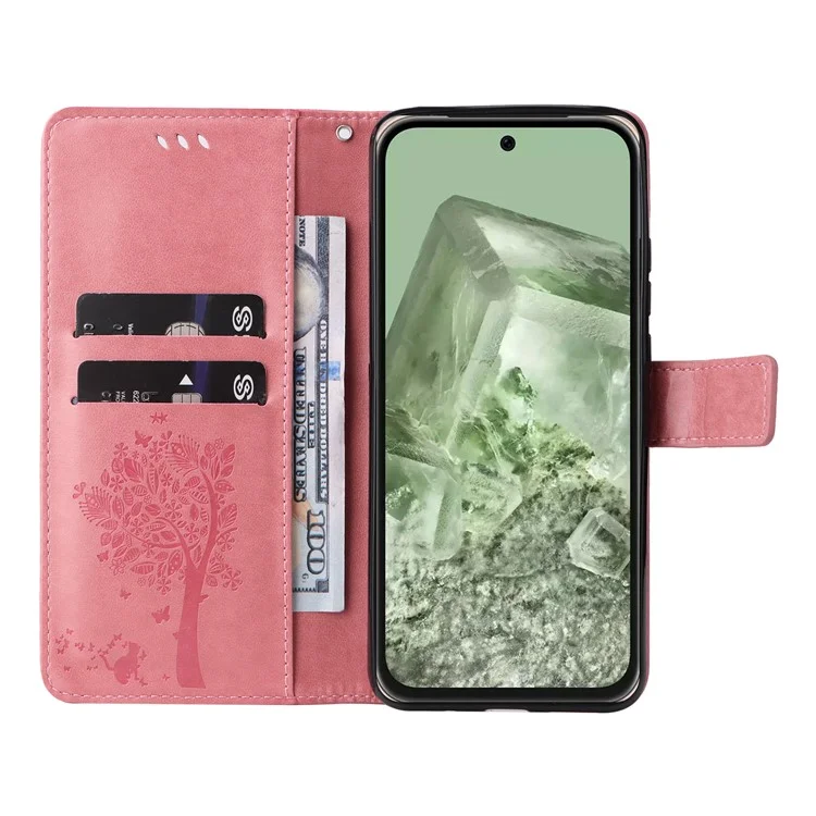 Para Google Pixel 8a KT Imprinting Flower Series-3 Anti-Scratch Phone Shell Stand PU Leather Wallet Case - Rosa