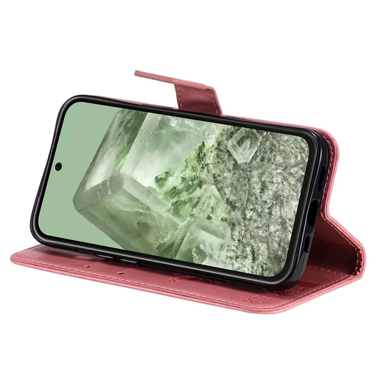 Para Google Pixel 8a KT Imprinting Flower Series-3 Anti-Scratch Phone Shell Stand PU Leather Wallet Case - Rosa