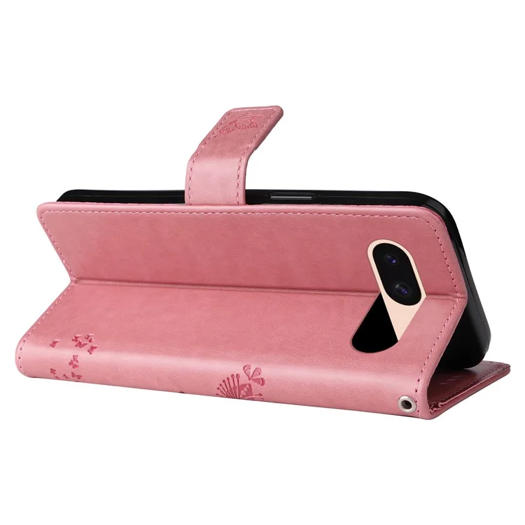 Para Google Pixel 8a KT Imprinting Flower Series-3 Anti-Scratch Phone Shell Stand PU Leather Wallet Case - Rosa